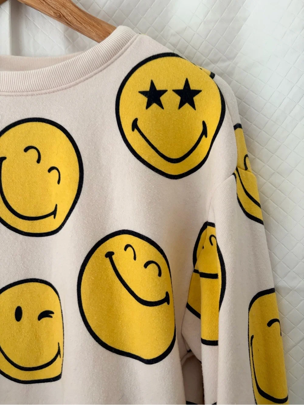 GAP Cream Crewneck with Yellow Smiley Print